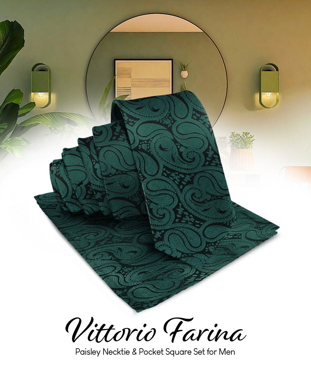 Vittorio Farina Men's Woven Paisley Necktie & Pocket Square - Suits You Sir - Hunter Green -