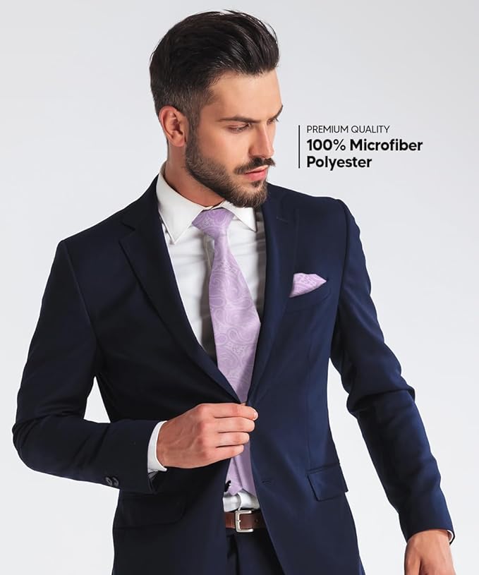Vittorio Farina Men's Woven Paisley Necktie & Pocket Square - Suits You Sir - Lavender -