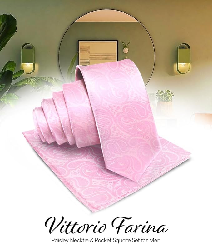 Vittorio Farina Men's Woven Paisley Necktie & Pocket Square - Suits You Sir - Pink -