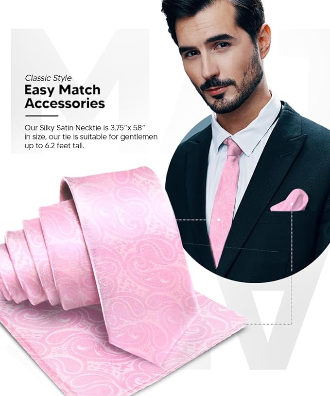 Vittorio Farina Men's Woven Paisley Necktie & Pocket Square - Suits You Sir - Pink -