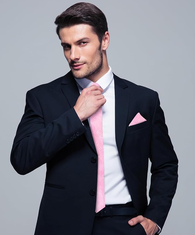 Vittorio Farina Men's Woven Paisley Necktie & Pocket Square - Suits You Sir - Pink -