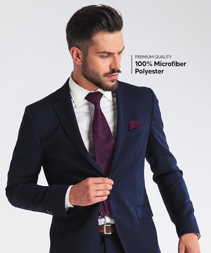 Vittorio Farina Men's Woven Paisley Necktie & Pocket Square - Suits You Sir - Plum -