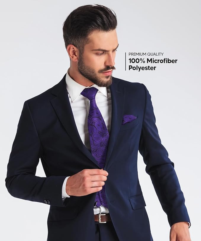 Vittorio Farina Men's Woven Paisley Necktie & Pocket Square - Suits You Sir - Purple -