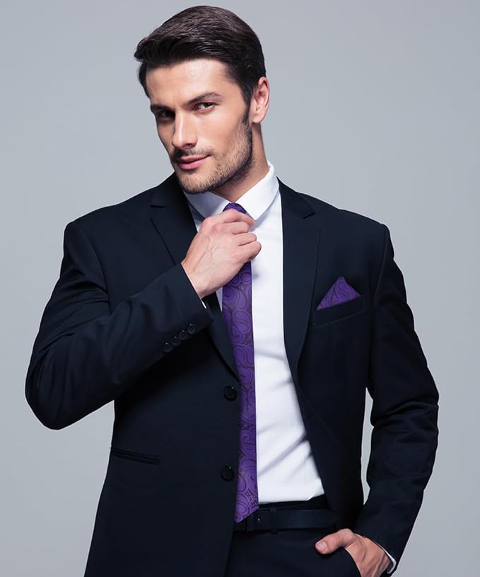 Vittorio Farina Men's Woven Paisley Necktie & Pocket Square - Suits You Sir - Purple -