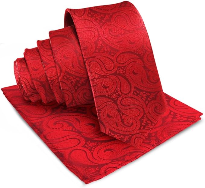 Vittorio Farina Men's Woven Paisley Necktie & Pocket Square - Suits You Sir - Red -