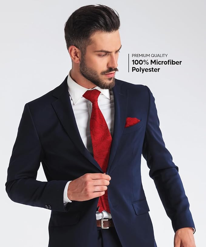 Vittorio Farina Men's Woven Paisley Necktie & Pocket Square - Suits You Sir - Red -