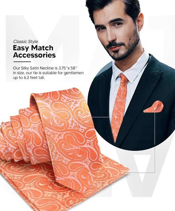 Vittorio Farina Men's Woven Paisley Necktie & Pocket Square - Suits You Sir - Rose Gold -