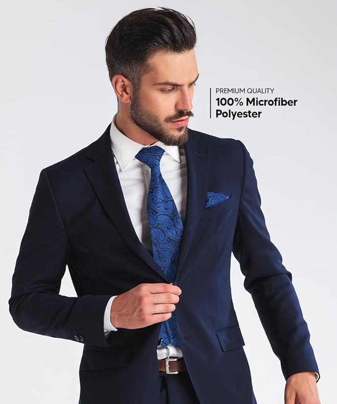 Vittorio Farina Men's Woven Paisley Necktie & Pocket Square - Suits You Sir - Royal Blue -