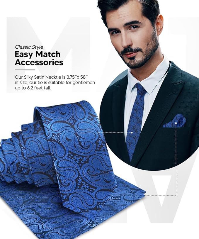 Vittorio Farina Men's Woven Paisley Necktie & Pocket Square - Suits You Sir - Royal Blue -