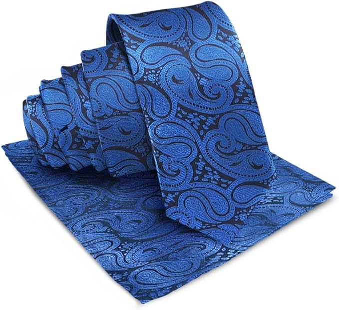 Vittorio Farina Men's Woven Paisley Necktie & Pocket Square - Suits You Sir - Royal Blue -