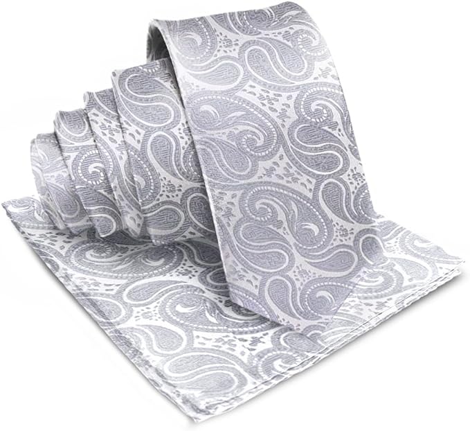 Vittorio Farina Men's Woven Paisley Necktie & Pocket Square - Suits You Sir - Silver -