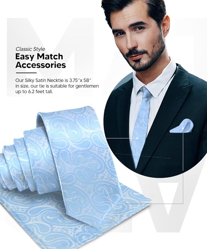 Vittorio Farina Men's Woven Paisley Necktie & Pocket Square - Suits You Sir - Sky Blue -