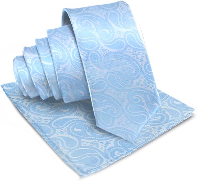 Vittorio Farina Men's Woven Paisley Necktie & Pocket Square - Suits You Sir - Sky Blue -