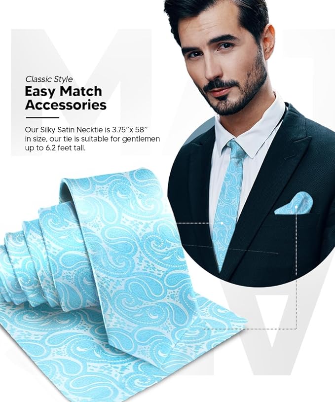 Vittorio Farina Men's Woven Paisley Necktie & Pocket Square - Suits You Sir - Turquoise -