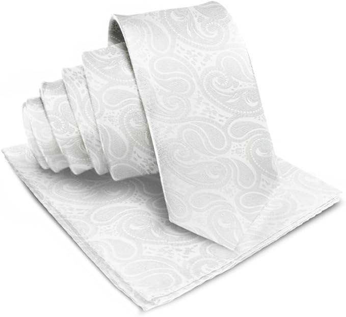 Vittorio Farina Men's Woven Paisley Necktie & Pocket Square - Suits You Sir - White -