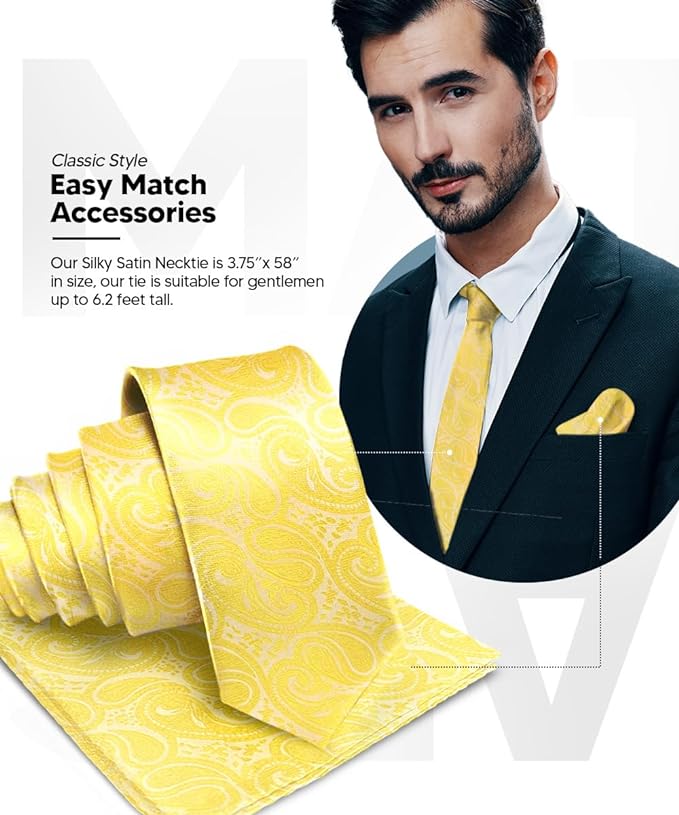 Vittorio Farina Men's Woven Paisley Necktie & Pocket Square - Suits You Sir - Yellow -