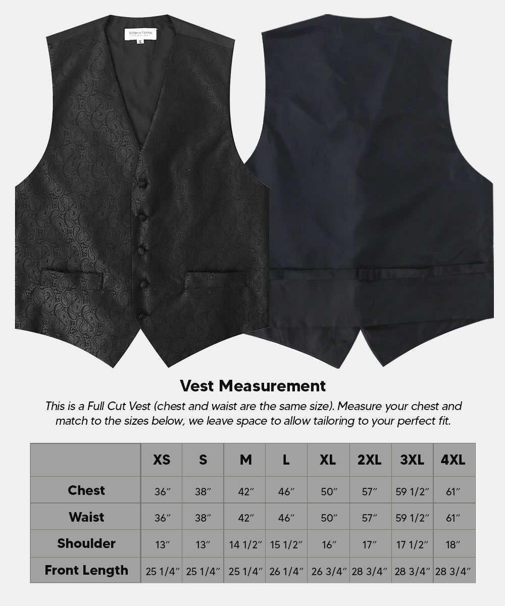 Vittorio Farina Men's Woven Paisley Vest, Necktie, Bow Tie and Pocket Square Set (Black Back) - Suits You Sir - Black - XS