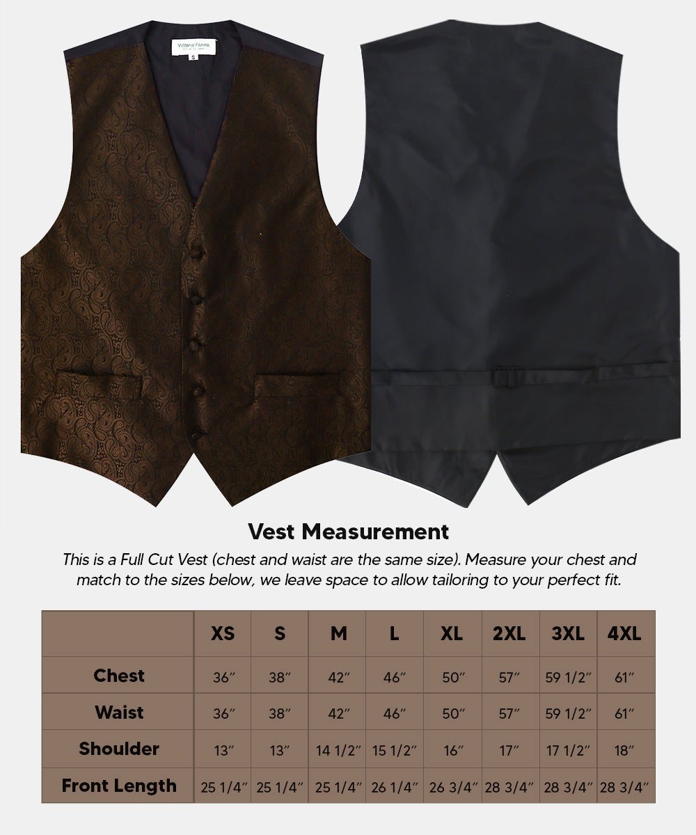 Vittorio Farina Men's Woven Paisley Vest, Necktie, Bow Tie and Pocket Square Set (Black Back) - Suits You Sir - Brown - XS