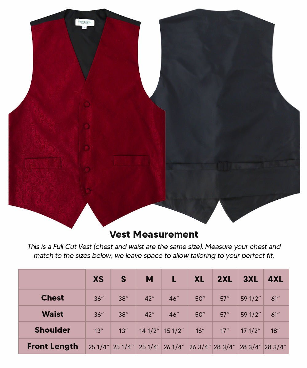 Vittorio Farina Men's Woven Paisley Vest, Necktie, Bow Tie and Pocket Square Set (Black Back) - Suits You Sir - Burgundy - XS