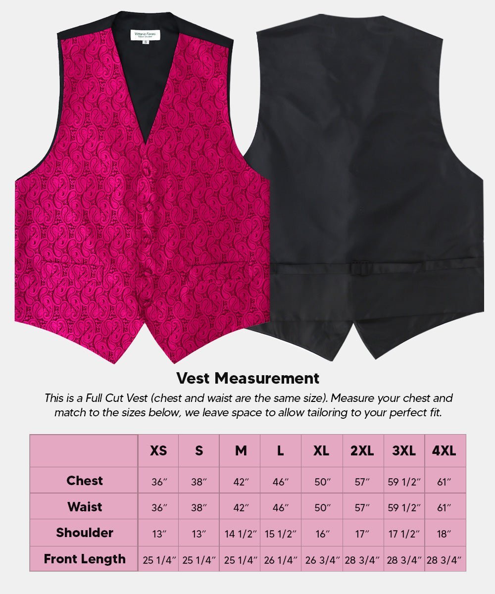 Vittorio Farina Men's Woven Paisley Vest, Necktie, Bow Tie and Pocket Square Set (Black Back) - Suits You Sir - Hot Pink - XS