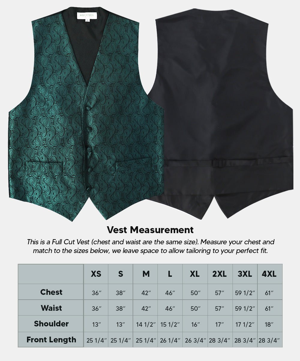 Vittorio Farina Men's Woven Paisley Vest, Necktie, Bow Tie and Pocket Square Set (Black Back) - Suits You Sir - Hunter Green - XS
