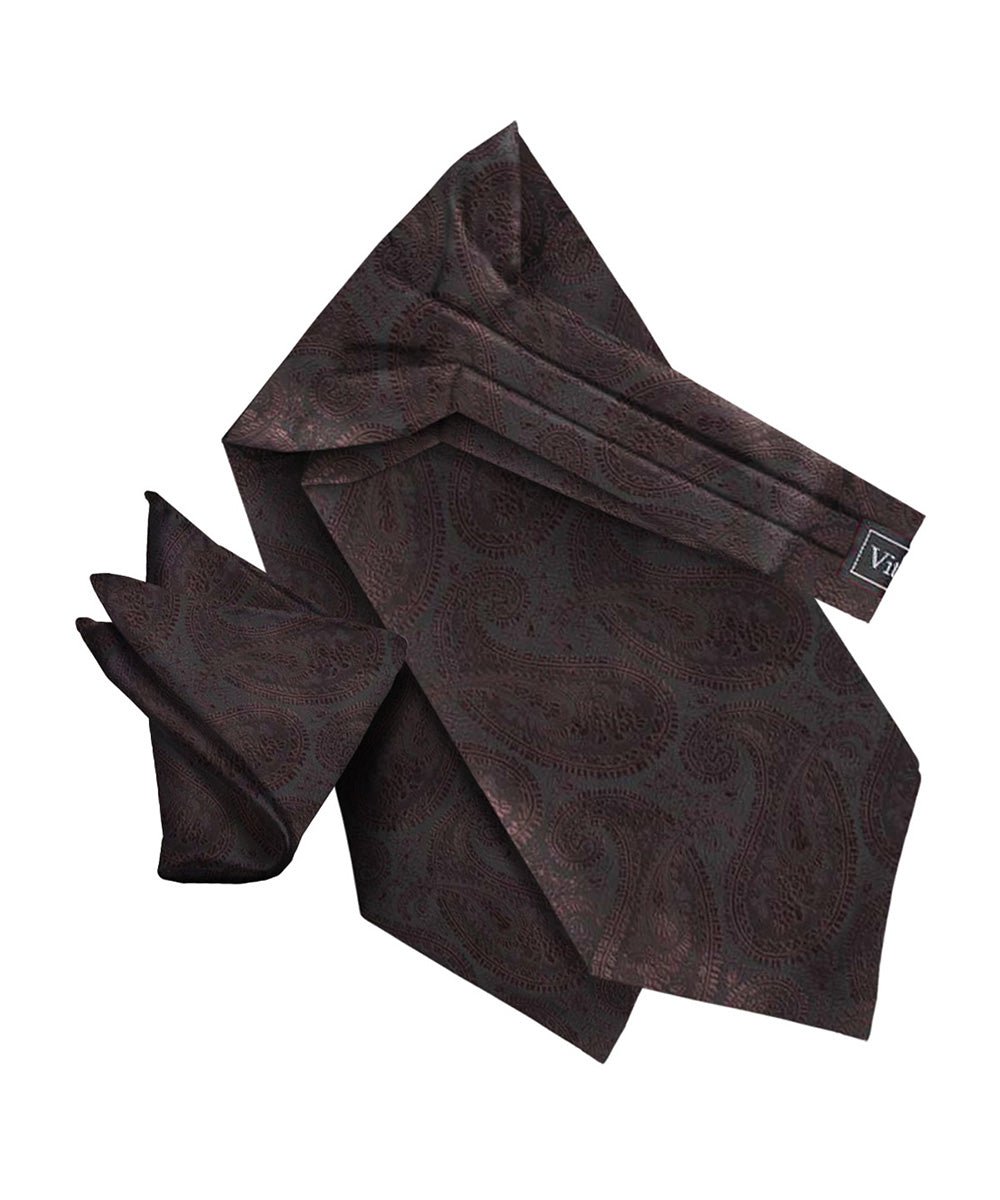 Vittorio Farina Men's Woven Pasiley Ascot & Pocket Square - Suits You Sir - Brown -