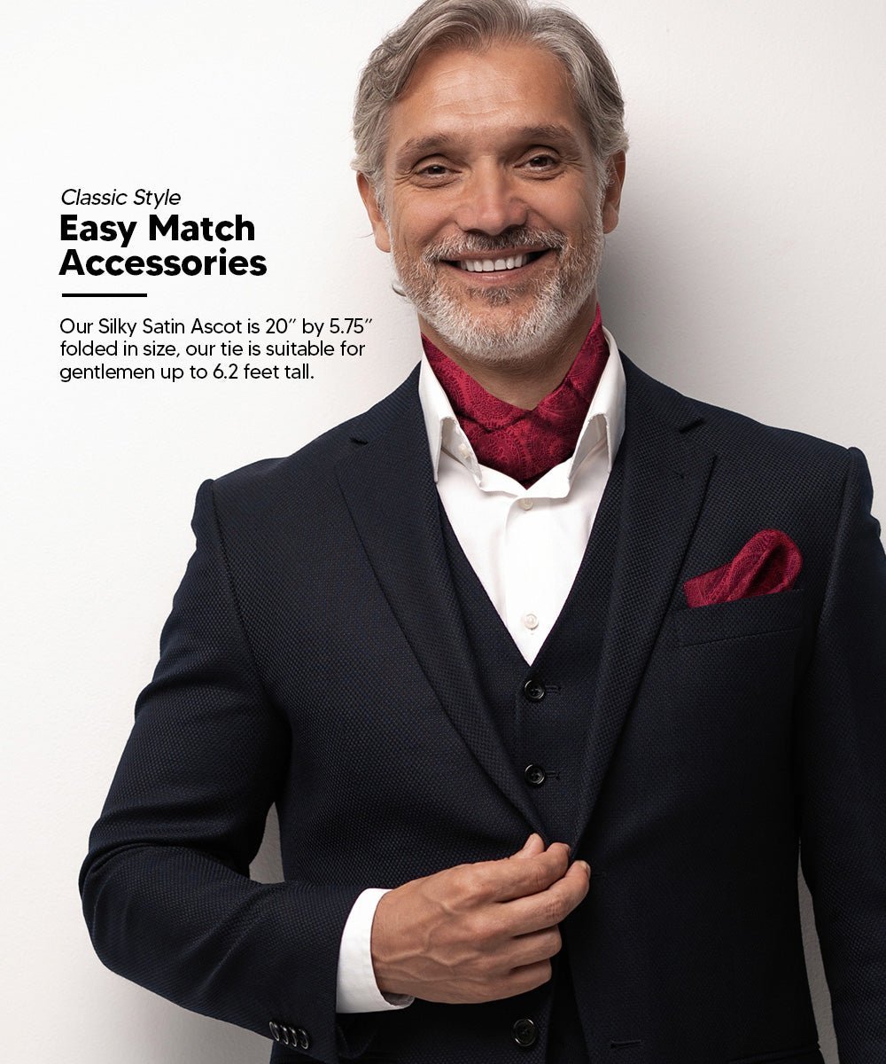 Vittorio Farina Men's Woven Pasiley Ascot & Pocket Square - Suits You Sir - Burgundy -