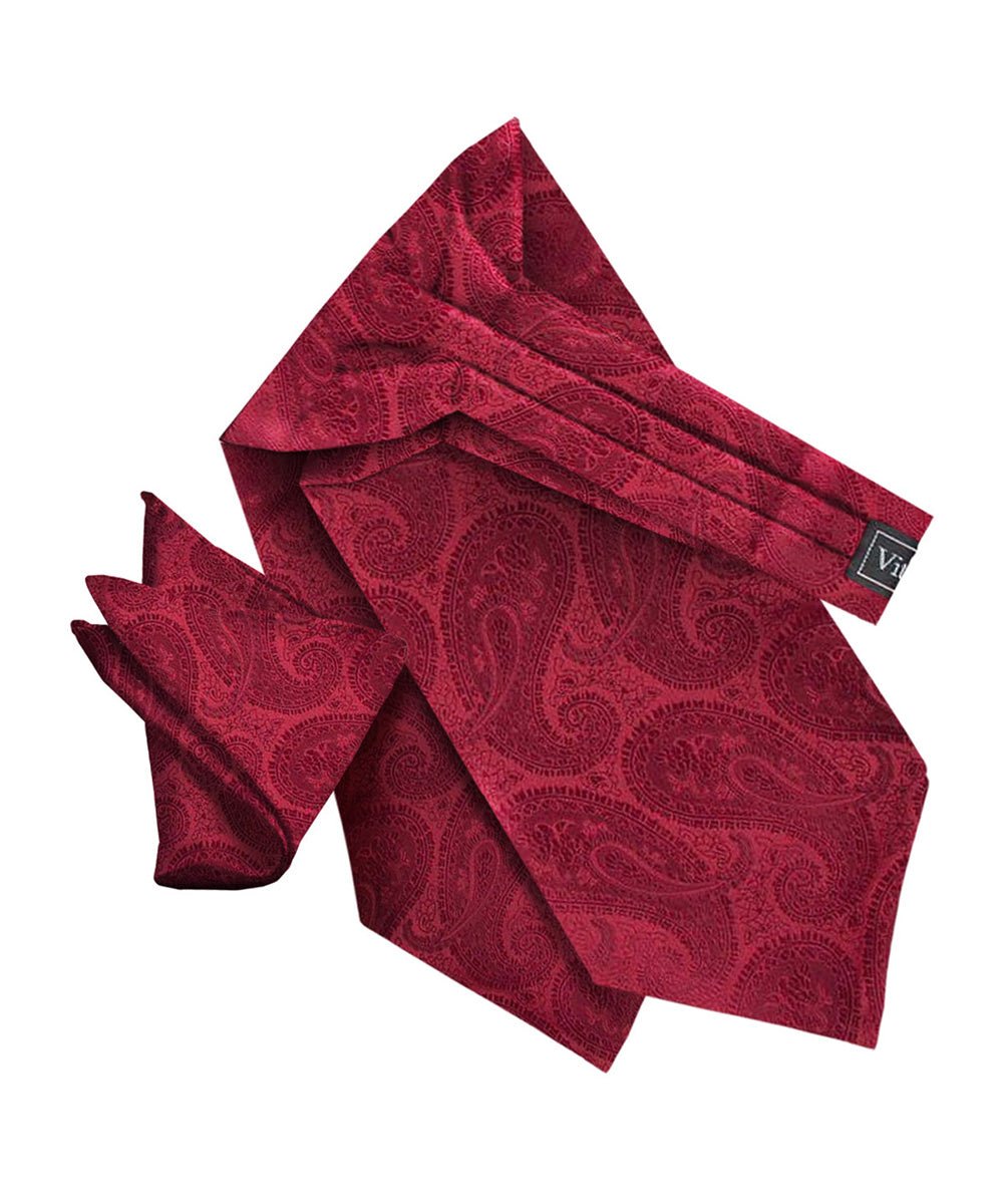 Vittorio Farina Men's Woven Pasiley Ascot & Pocket Square - Suits You Sir - Burgundy -