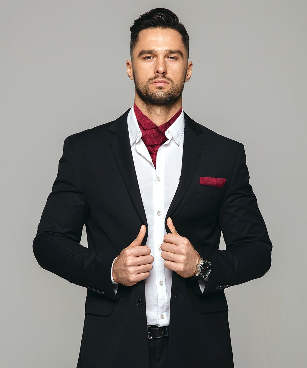 Vittorio Farina Men's Woven Pasiley Ascot & Pocket Square - Suits You Sir - Burgundy -