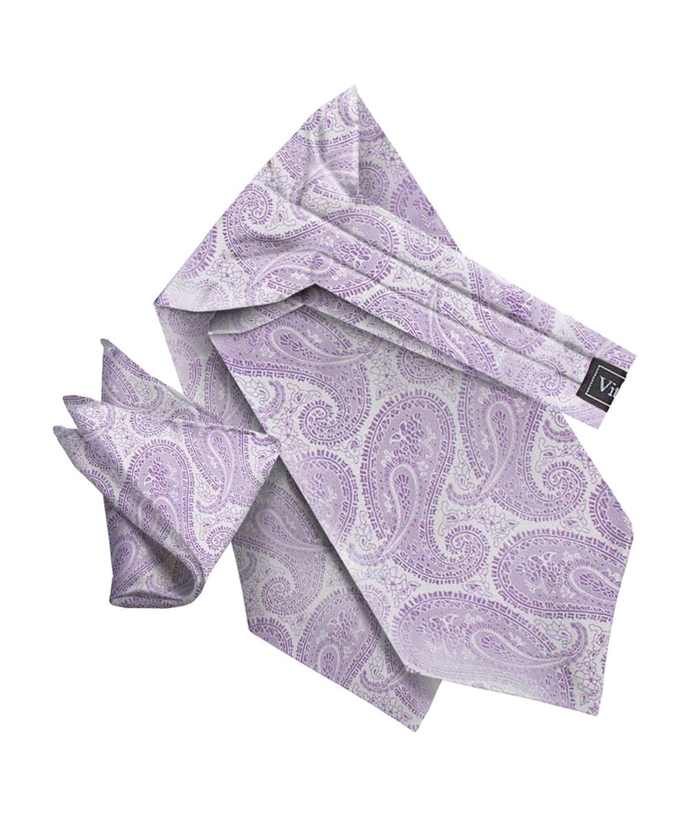 Vittorio Farina Men's Woven Pasiley Ascot & Pocket Square - Suits You Sir - Lavender -
