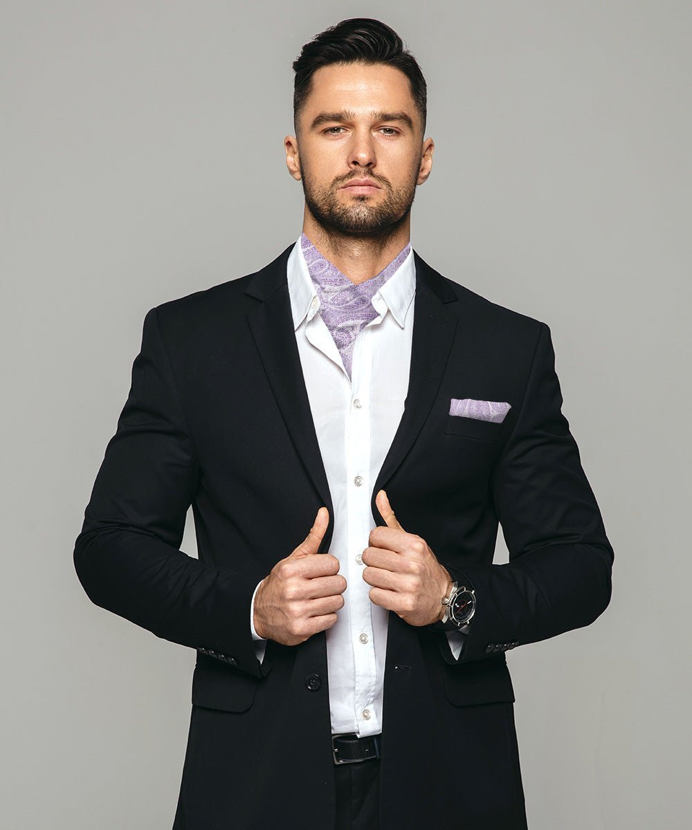 Vittorio Farina Men's Woven Pasiley Ascot & Pocket Square - Suits You Sir - Lavender -