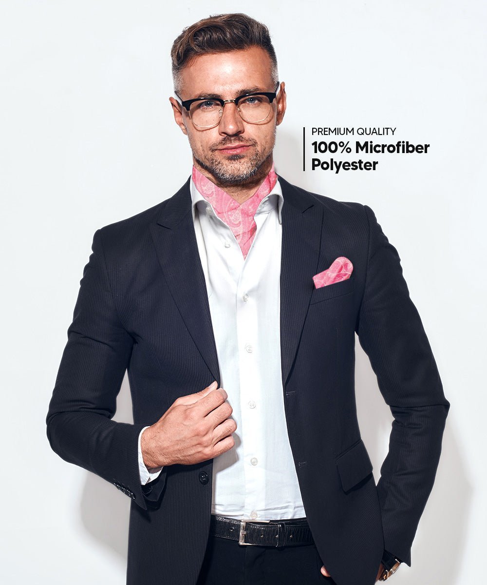 Vittorio Farina Men's Woven Pasiley Ascot & Pocket Square - Suits You Sir - Pink -