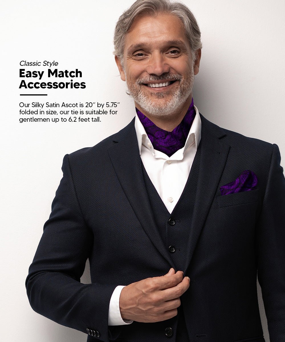 Vittorio Farina Men's Woven Pasiley Ascot & Pocket Square - Suits You Sir - Purple -
