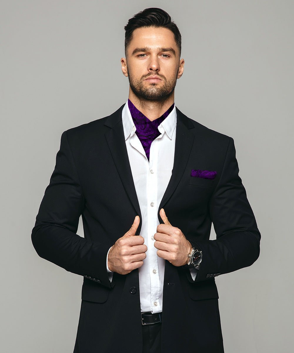 Vittorio Farina Men's Woven Pasiley Ascot & Pocket Square - Suits You Sir - Purple -
