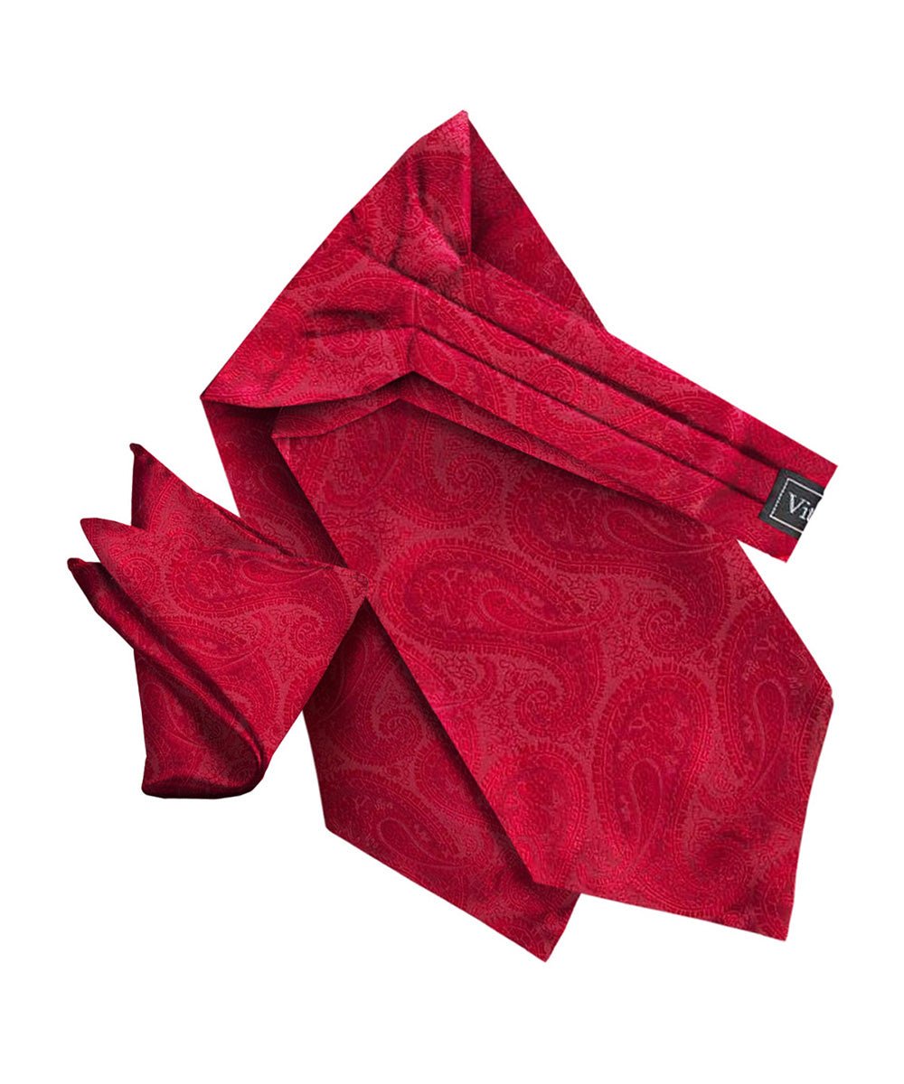 Vittorio Farina Men's Woven Pasiley Ascot & Pocket Square - Suits You Sir - Red -