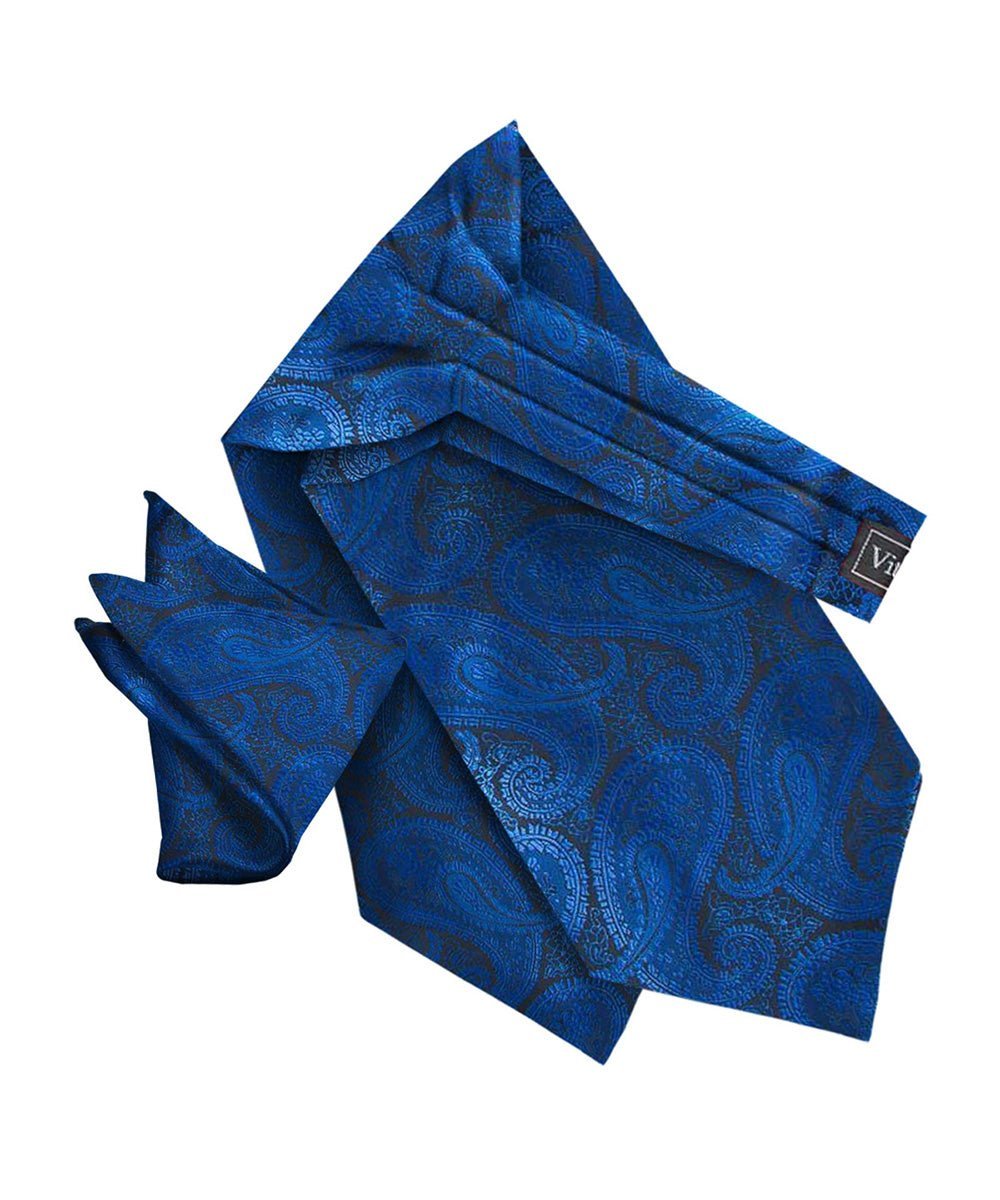 Vittorio Farina Men's Woven Pasiley Ascot & Pocket Square - Suits You Sir - Royal Blue -
