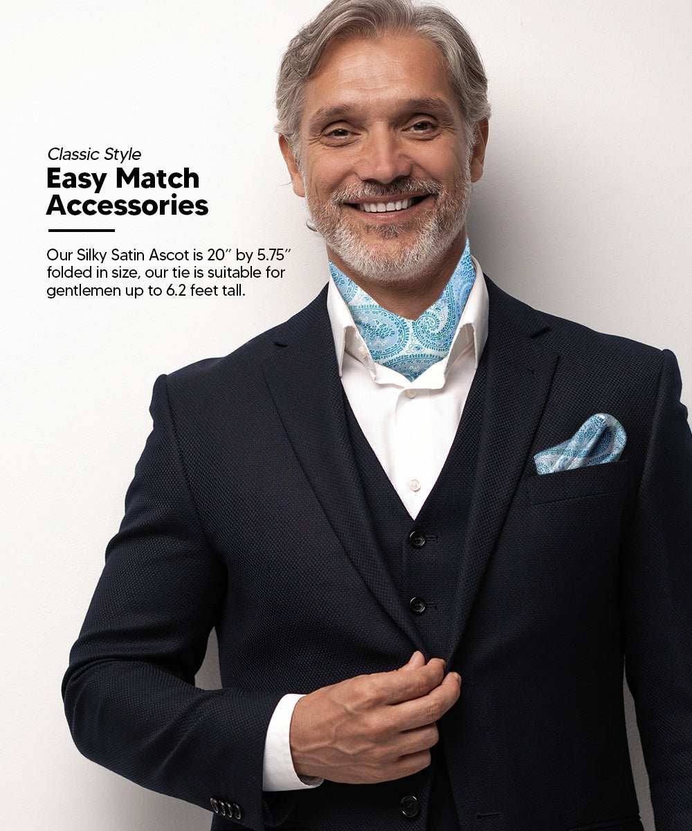 Vittorio Farina Men's Woven Pasiley Ascot & Pocket Square - Suits You Sir - Sky Blue -