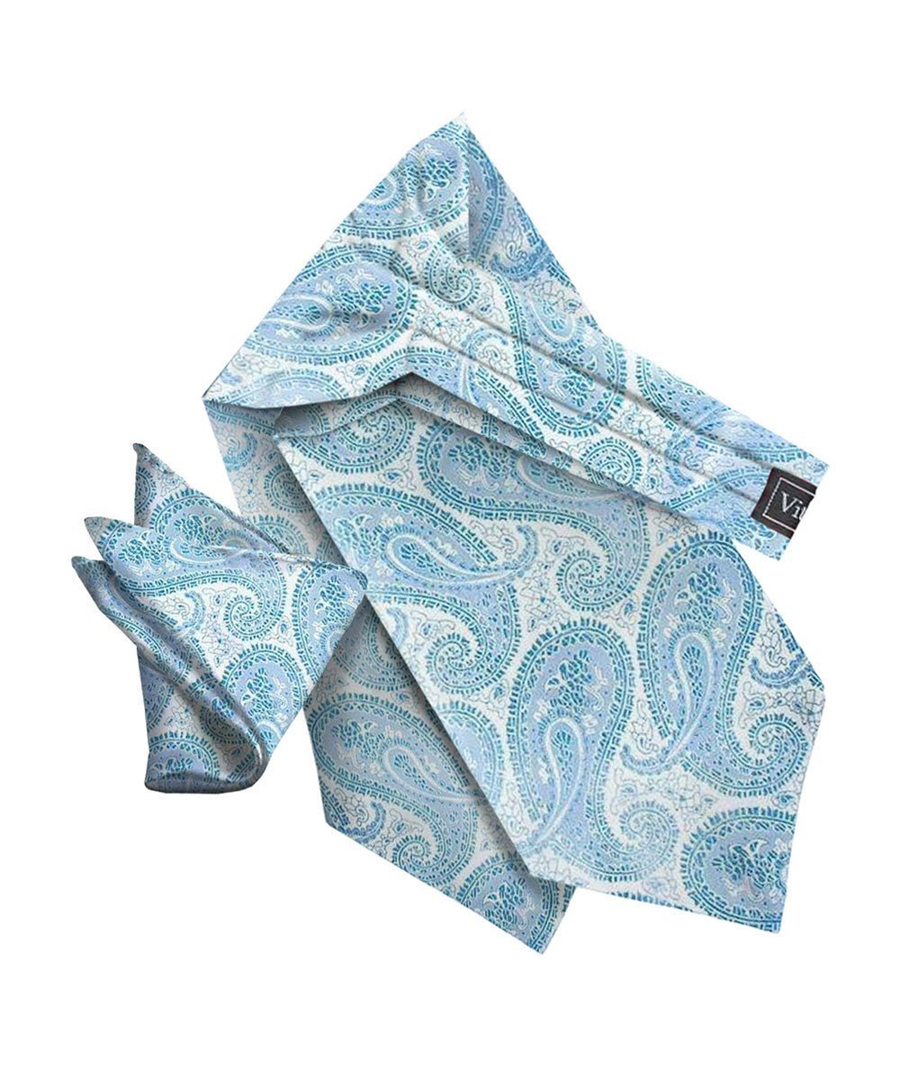Vittorio Farina Men's Woven Pasiley Ascot & Pocket Square - Suits You Sir - Sky Blue -