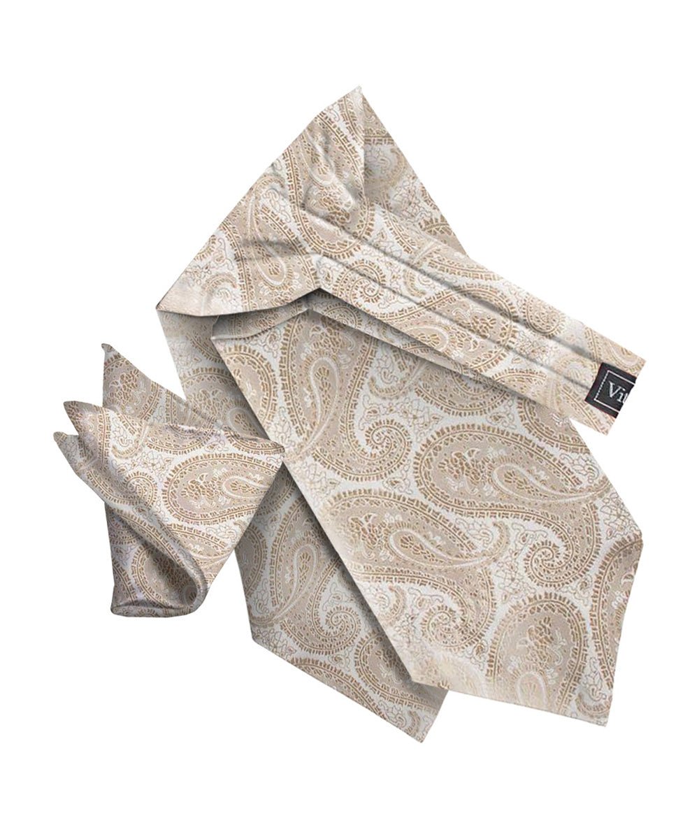 Vittorio Farina Men's Woven Pasiley Ascot & Pocket Square - Suits You Sir - Taupe -