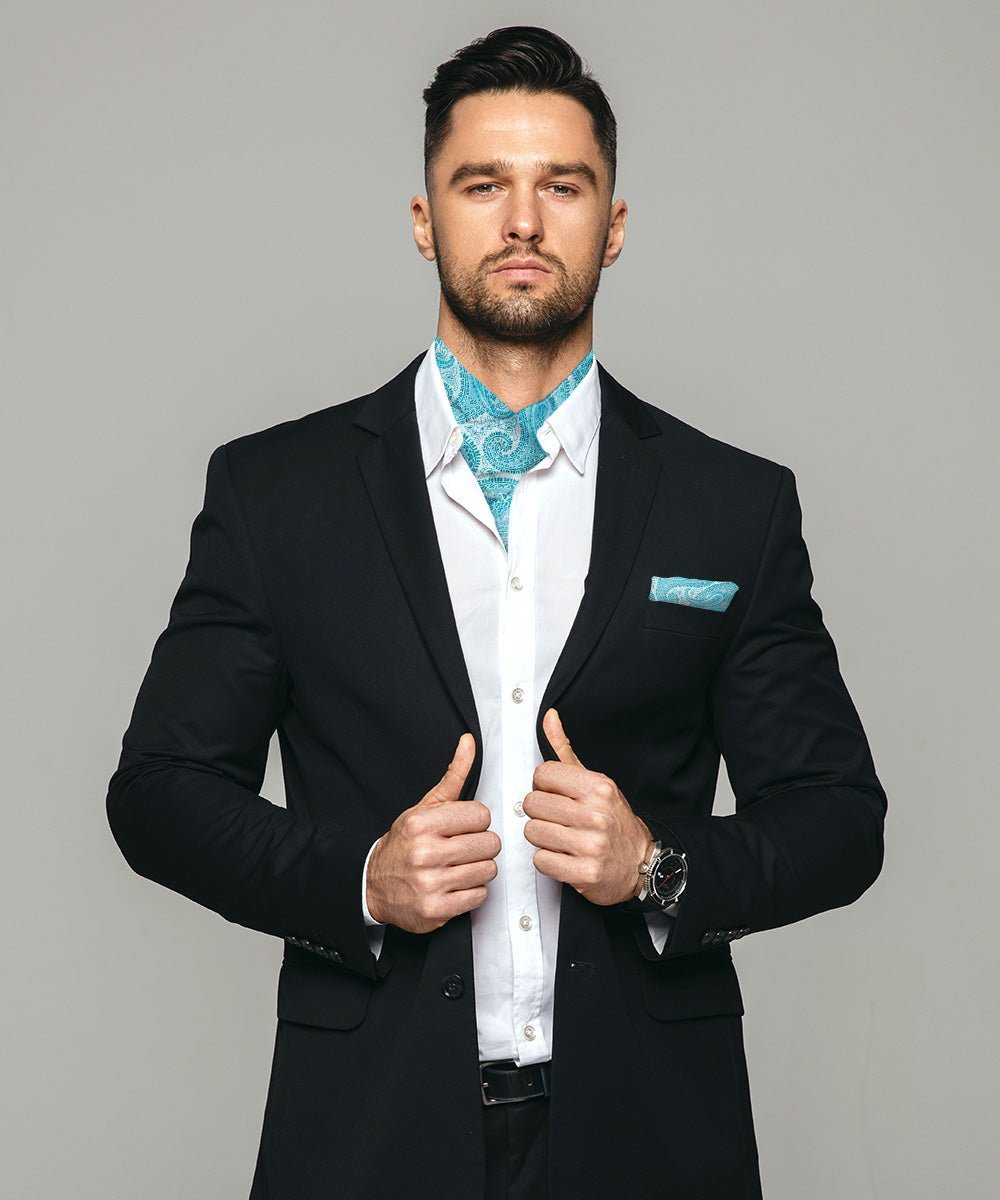 Vittorio Farina Men's Woven Pasiley Ascot & Pocket Square - Suits You Sir - Turquoise -