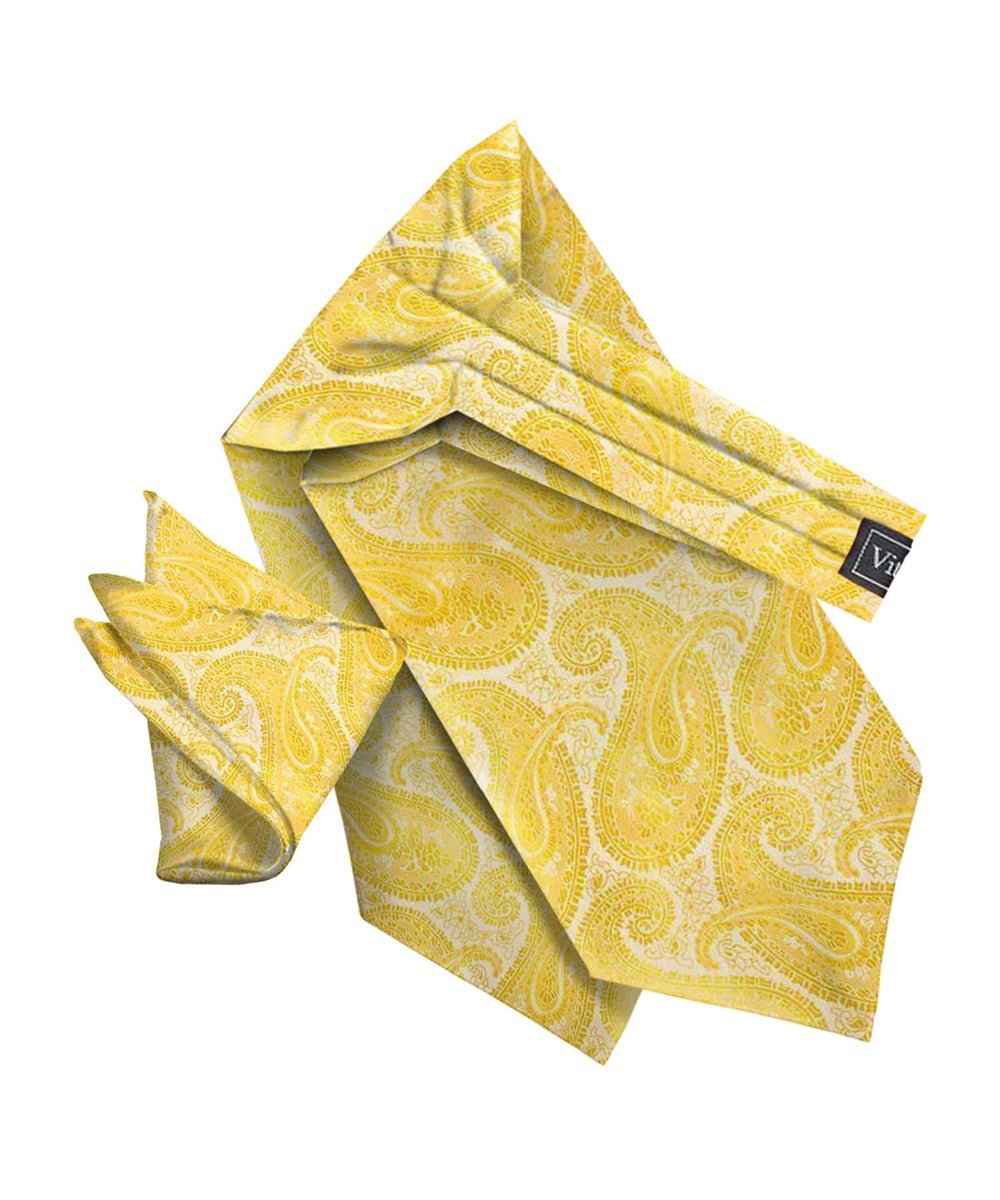 Vittorio Farina Men's Woven Pasiley Ascot & Pocket Square - Suits You Sir - Yellow -