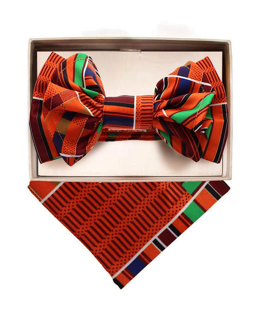 Vittorio Farina Men's XL Kente Bow Tie & Pocket Square in Gift Box - Suits You Sir - Kente 1 -