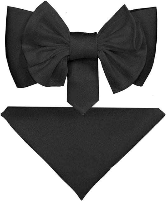 Vittorio Farina Men's XL Solid Satin Bow Tie & Pocket Square in Gift Box - Suits You Sir - Black -