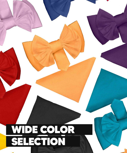 Vittorio Farina Men's XL Solid Satin Bow Tie & Pocket Square in Gift Box - Suits You Sir - Black -