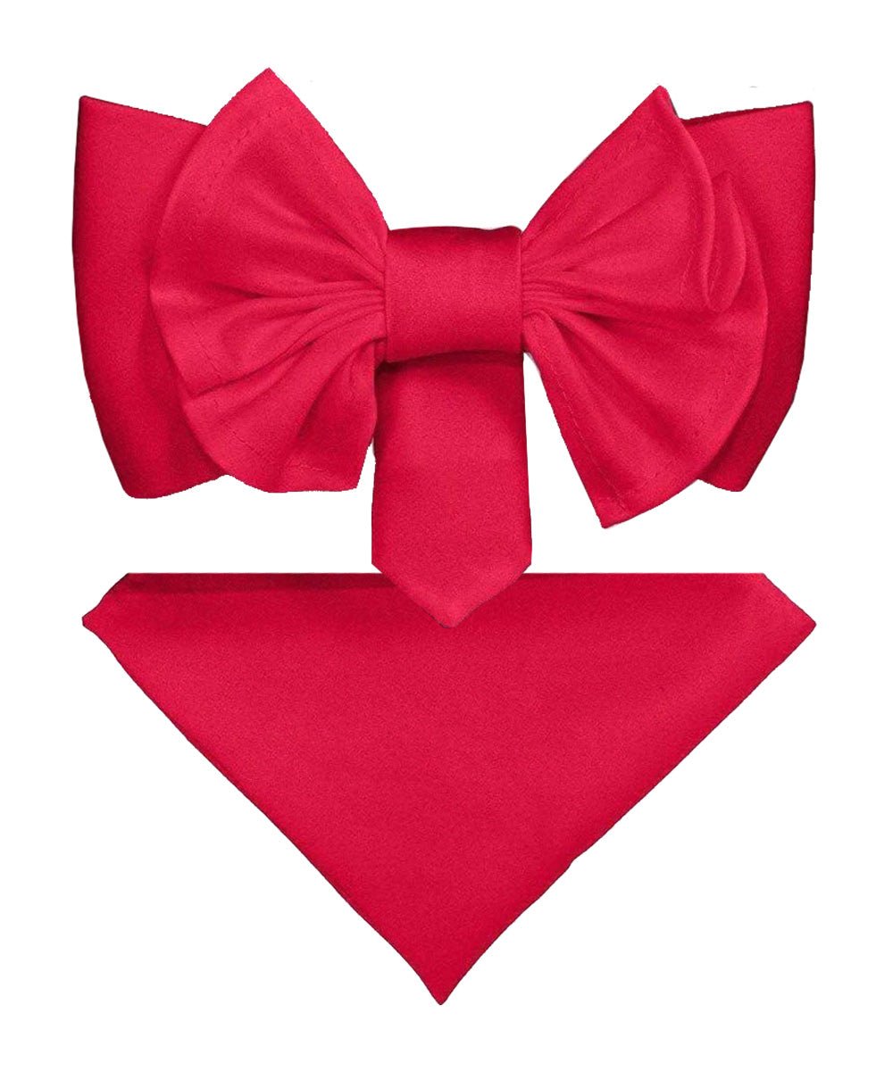 Vittorio Farina Men's XL Solid Satin Bow Tie & Pocket Square in Gift Box - Suits You Sir - Hot Pink -