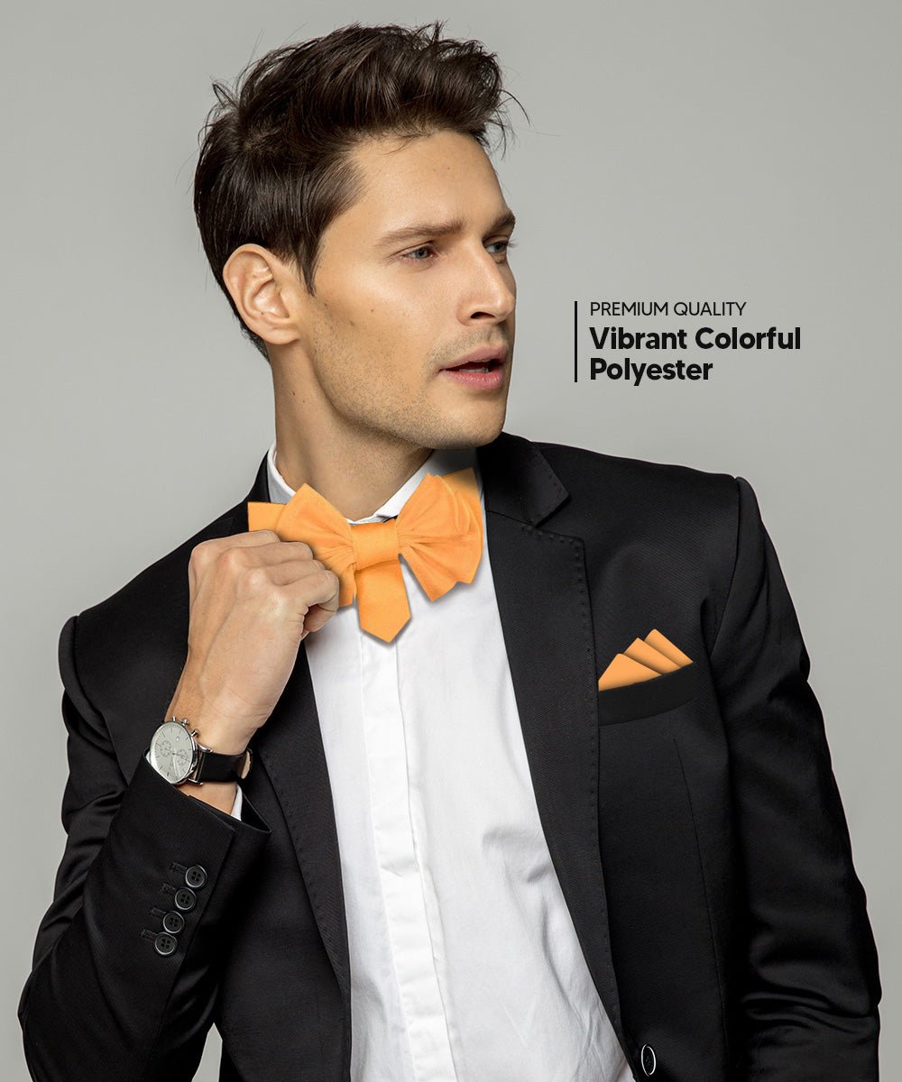 Vittorio Farina Men's XL Solid Satin Bow Tie & Pocket Square in Gift Box - Suits You Sir - Peach -