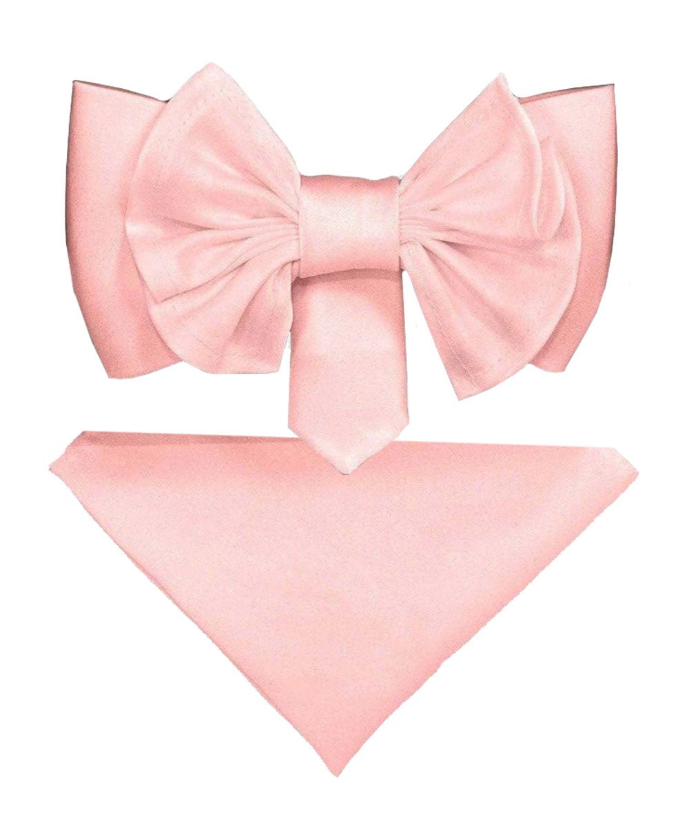 Vittorio Farina Men's XL Solid Satin Bow Tie & Pocket Square in Gift Box - Suits You Sir - Pink -