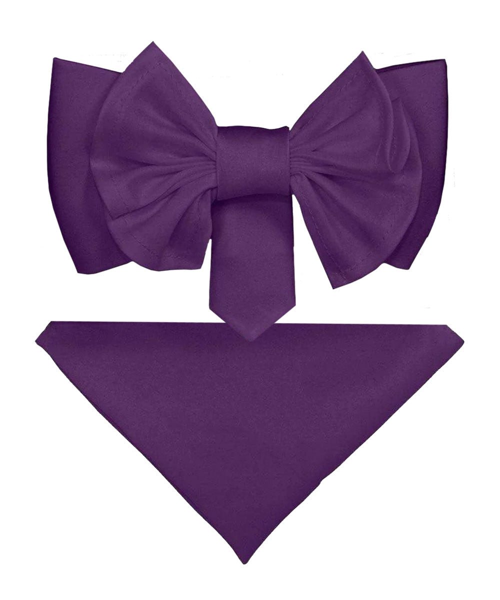 Vittorio Farina Men's XL Solid Satin Bow Tie & Pocket Square in Gift Box - Suits You Sir - Purple -