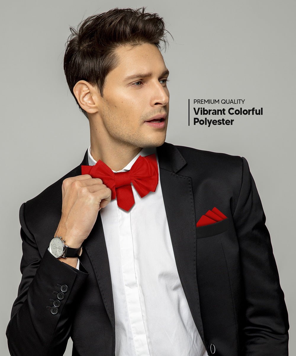 Vittorio Farina Men's XL Solid Satin Bow Tie & Pocket Square in Gift Box - Suits You Sir - Red -