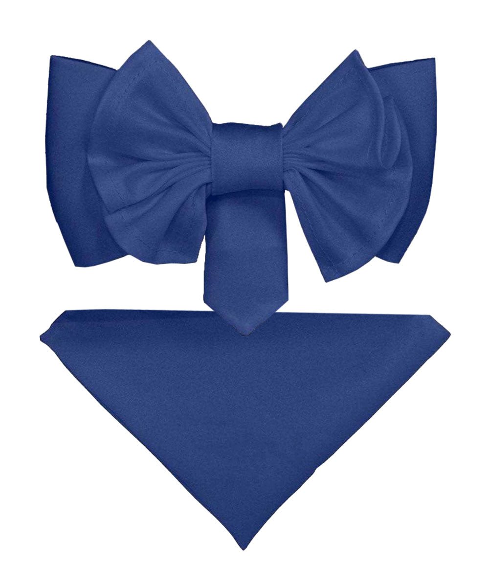 Vittorio Farina Men's XL Solid Satin Bow Tie & Pocket Square in Gift Box - Suits You Sir - Royal Blue -